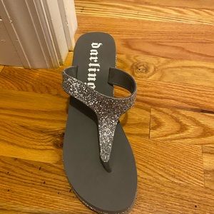 Open-Toe Silver Sparkle Wedge Heel Sandals NWOT